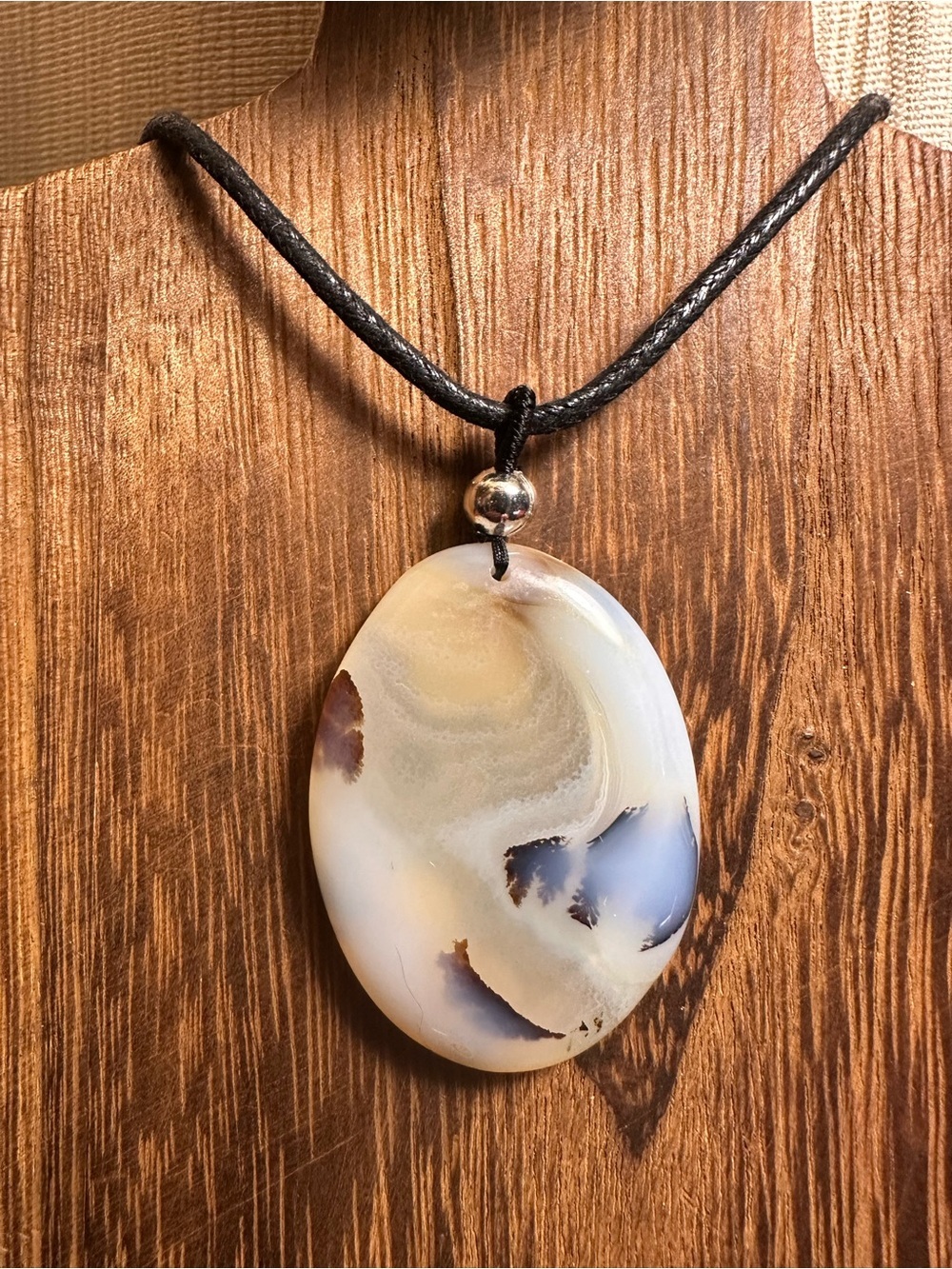 Handcrafted Dendritic Agate Pendant Necklace on Black Rope - Picture 11 of 15